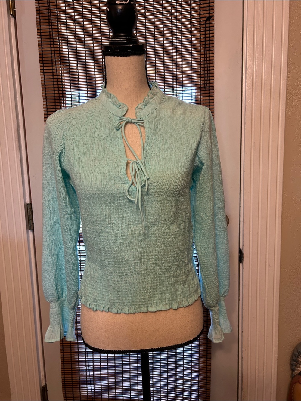 Antik Batik Anna Smock Blouse in Aqua Size S/38 100% Cotton NWT